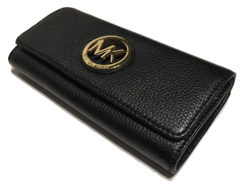 Michael Kors Fulton Flap Continental Clutch Wallet Black Leather