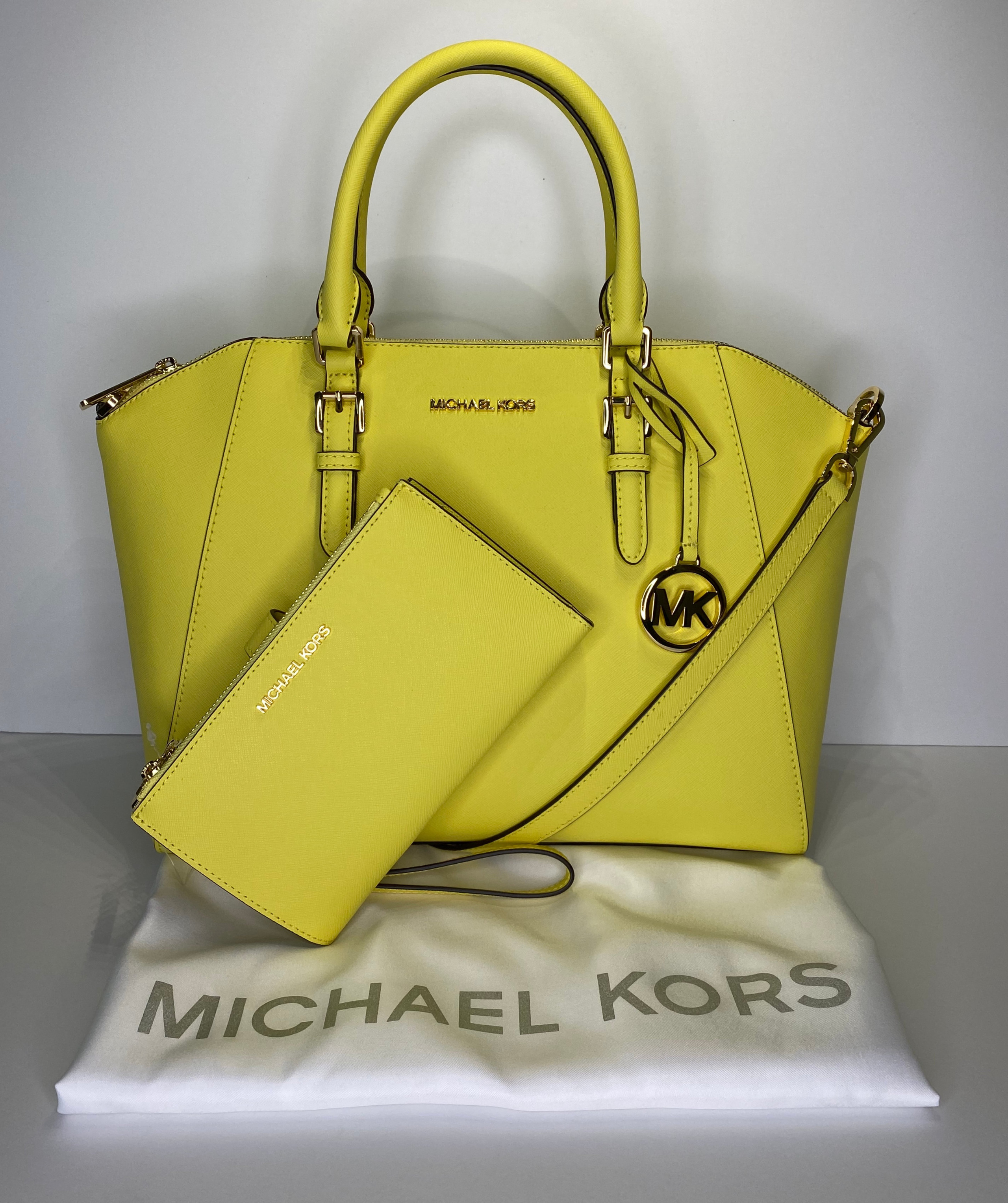 MICHAEL Michael Kors Ciara Large TZ Satchel bundled with Jet Set Double Zip  Wristlet/Wallet (Sunshine)